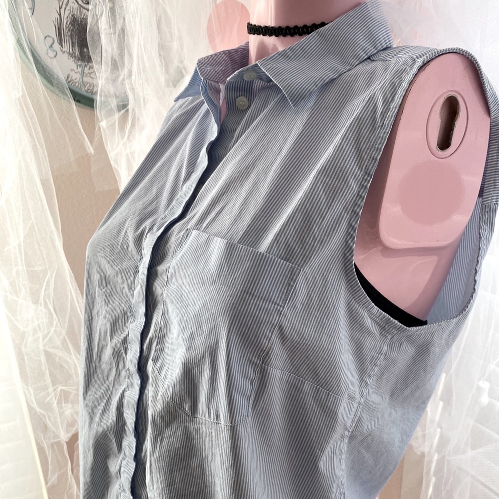 Blue and White Stripe Sleeveless Button Down